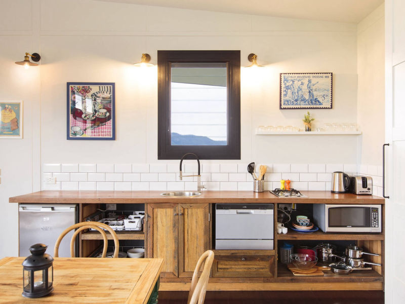 MAAP House hybrid panelised modular homes. The Eco-Cabin Studio House factory built complete internal kitchenette
