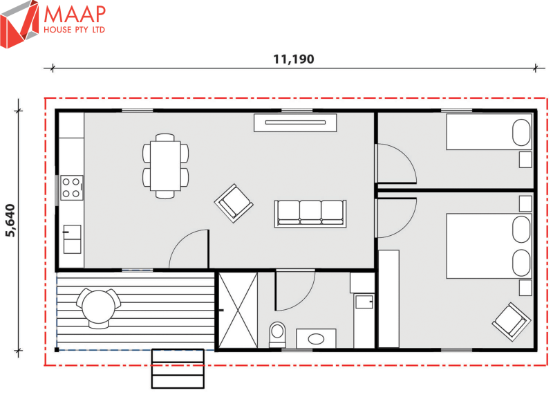 MAAP House Floorplan Freshwater (GF) 2 Bed 1.02